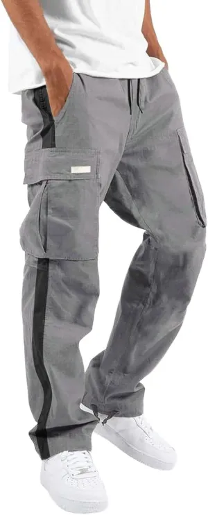 Cargo Pants for Men Baggy Casual Pants for Men False Zipper Pockets Low Rise Jogging Pants Straight Leg Elastic Waist