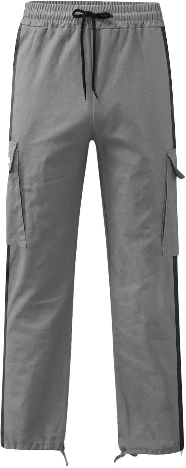 Cargo Pants for Men Baggy Casual Pants for Men False Zipper Pockets Low Rise Jogging Pants Straight Leg Elastic Waist