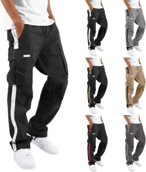 Cargo Pants for Men Baggy Casual Pants for Men False Zipper Pockets Low Rise Jogging Pants Straight Leg Elastic Waist