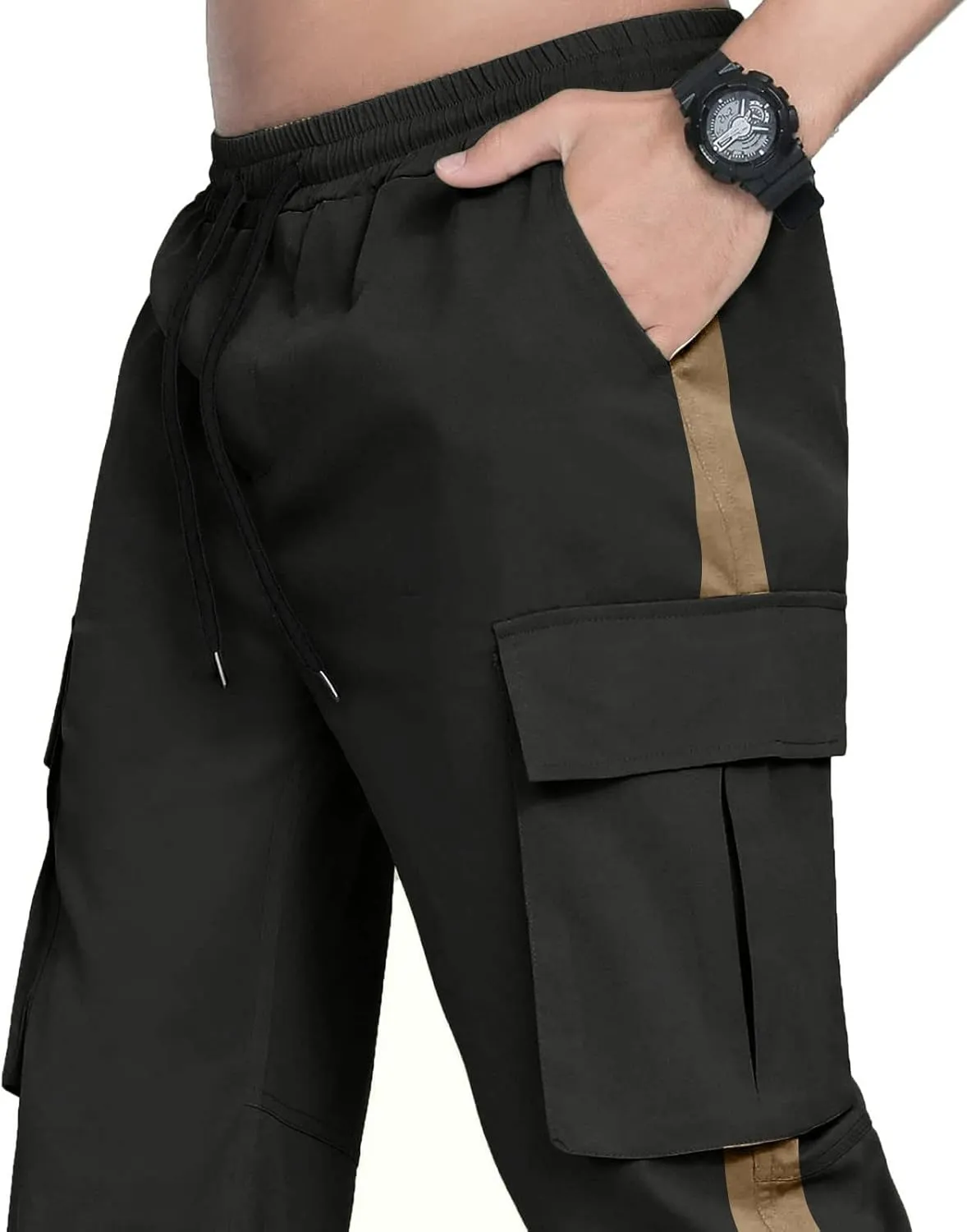 Cargo Pants for Men Baggy Casual Pants for Men False Zipper Pockets Low Rise Jogging Pants Straight Leg Elastic Waist