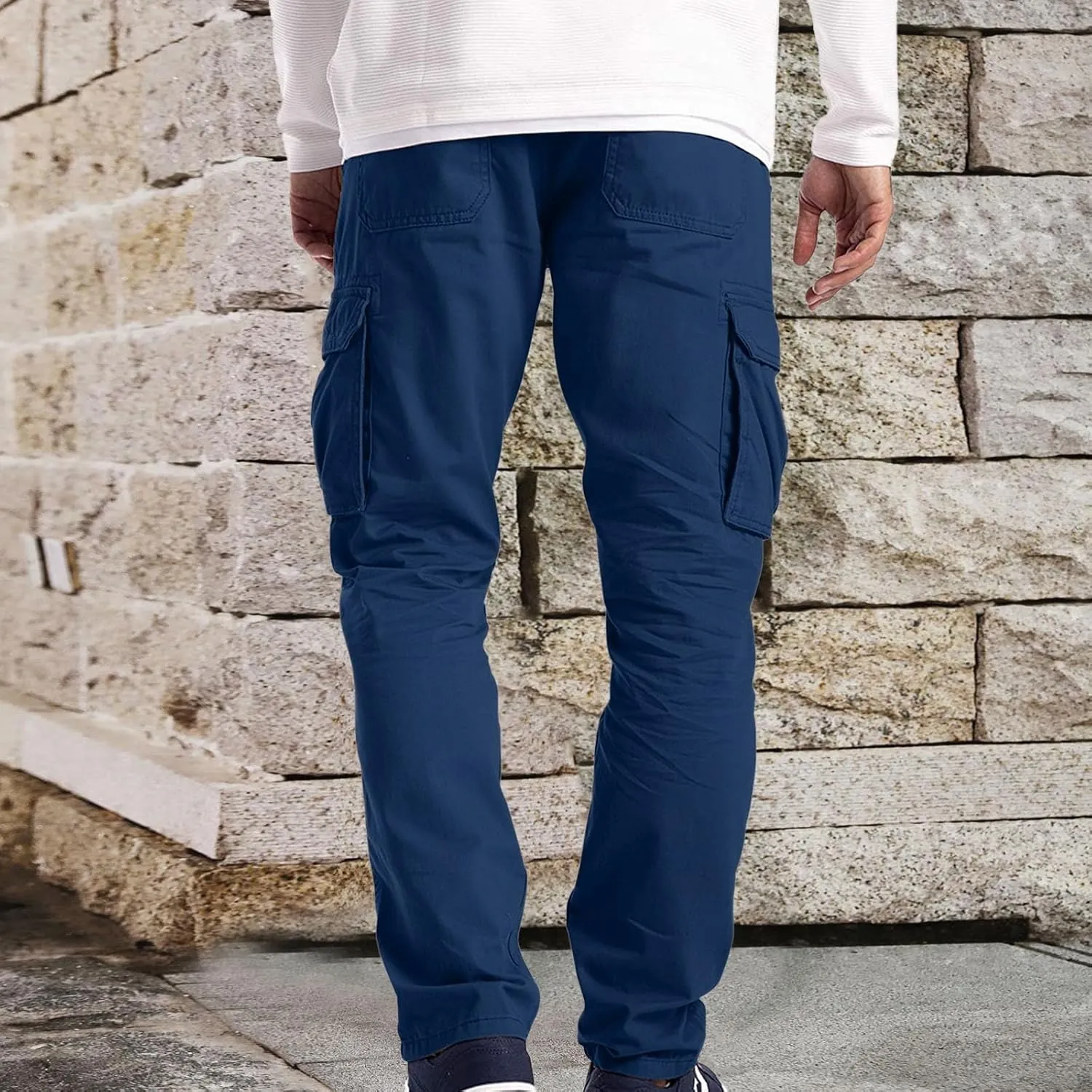 Cargo Pants for Men Baggy Workout Cargo Pants Lightweight Long Sweatpant Men's Drawstring Waist Flap Pocket Workout