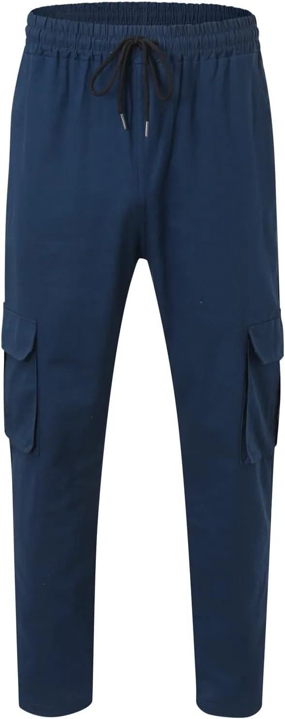 Cargo Pants for Men Baggy Workout Cargo Pants Lightweight Long Sweatpant Men's Drawstring Waist Flap Pocket Workout