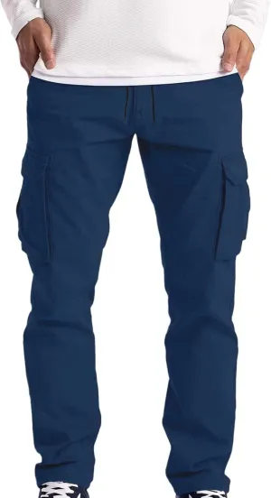 Cargo Pants for Men Baggy Workout Cargo Pants Lightweight Long Sweatpant Men's Drawstring Waist Flap Pocket Workout