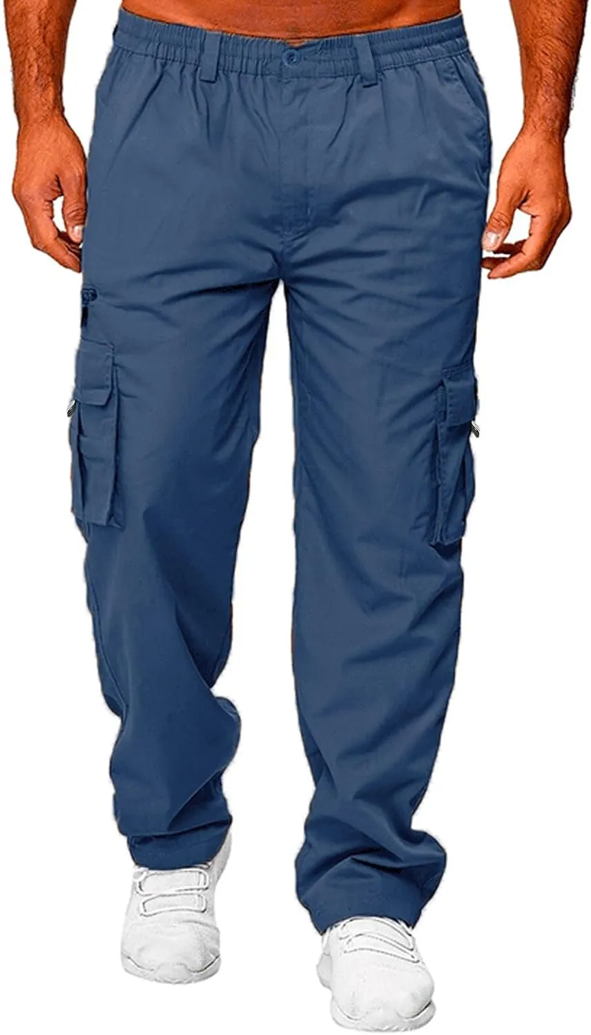 Cargo Pants for Men Relaxed Fit Mens Cargo Pants Heavy Weight Sweatpants Jogging Pocket Sports Elastic Cargo Trousers