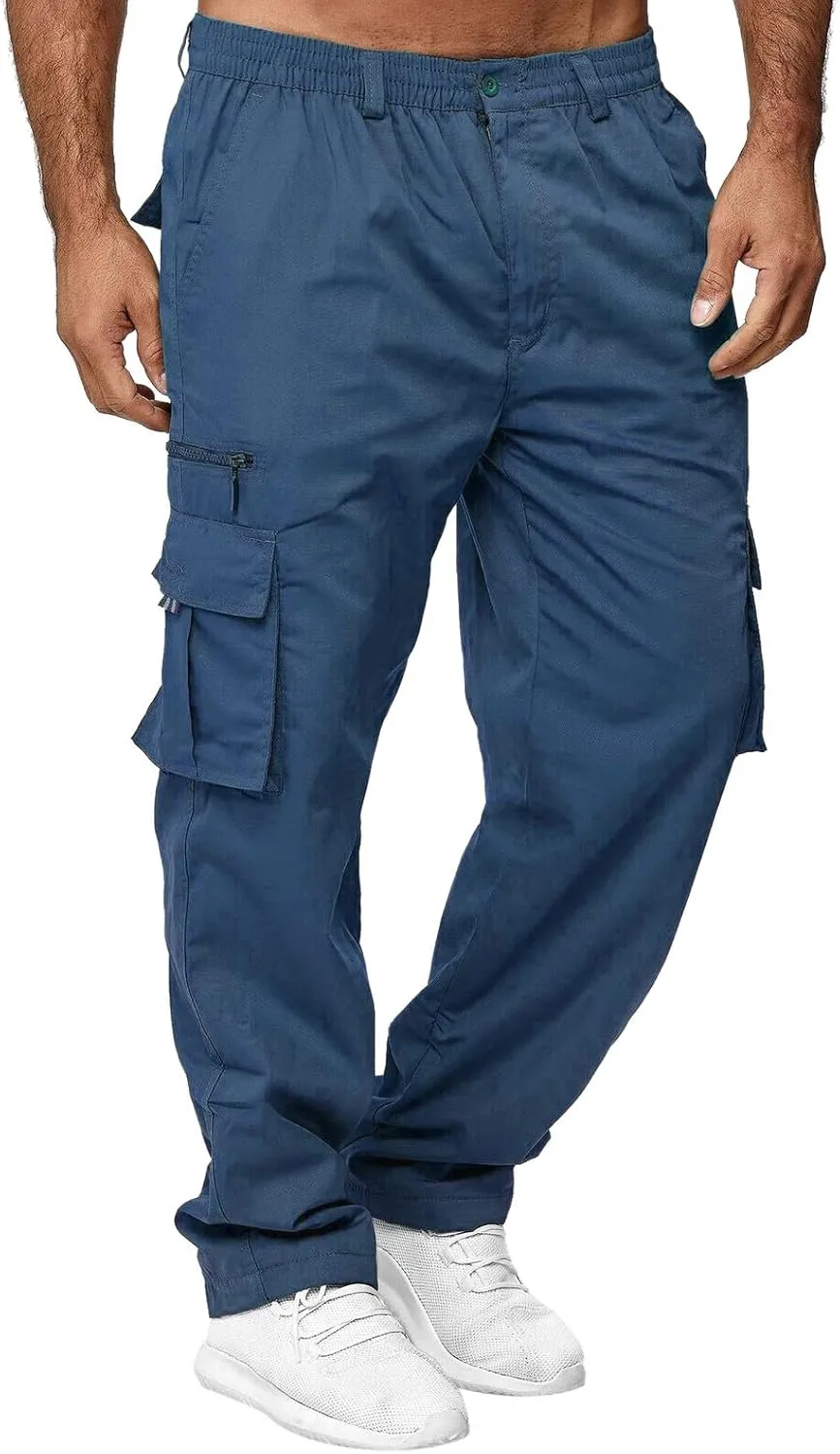 Cargo Pants for Men Relaxed Fit Mens Cargo Pants Heavy Weight Sweatpants Jogging Pocket Sports Elastic Cargo Trousers