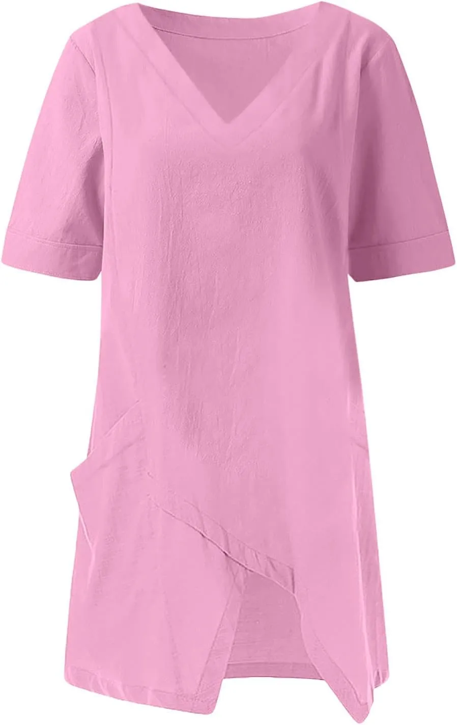 Casual Cotton and Linen 3/4 Sleeve Summer Tops for Women Loose Irregular Hem Tunic T Shirt Solid Plain Plus Size Blouse