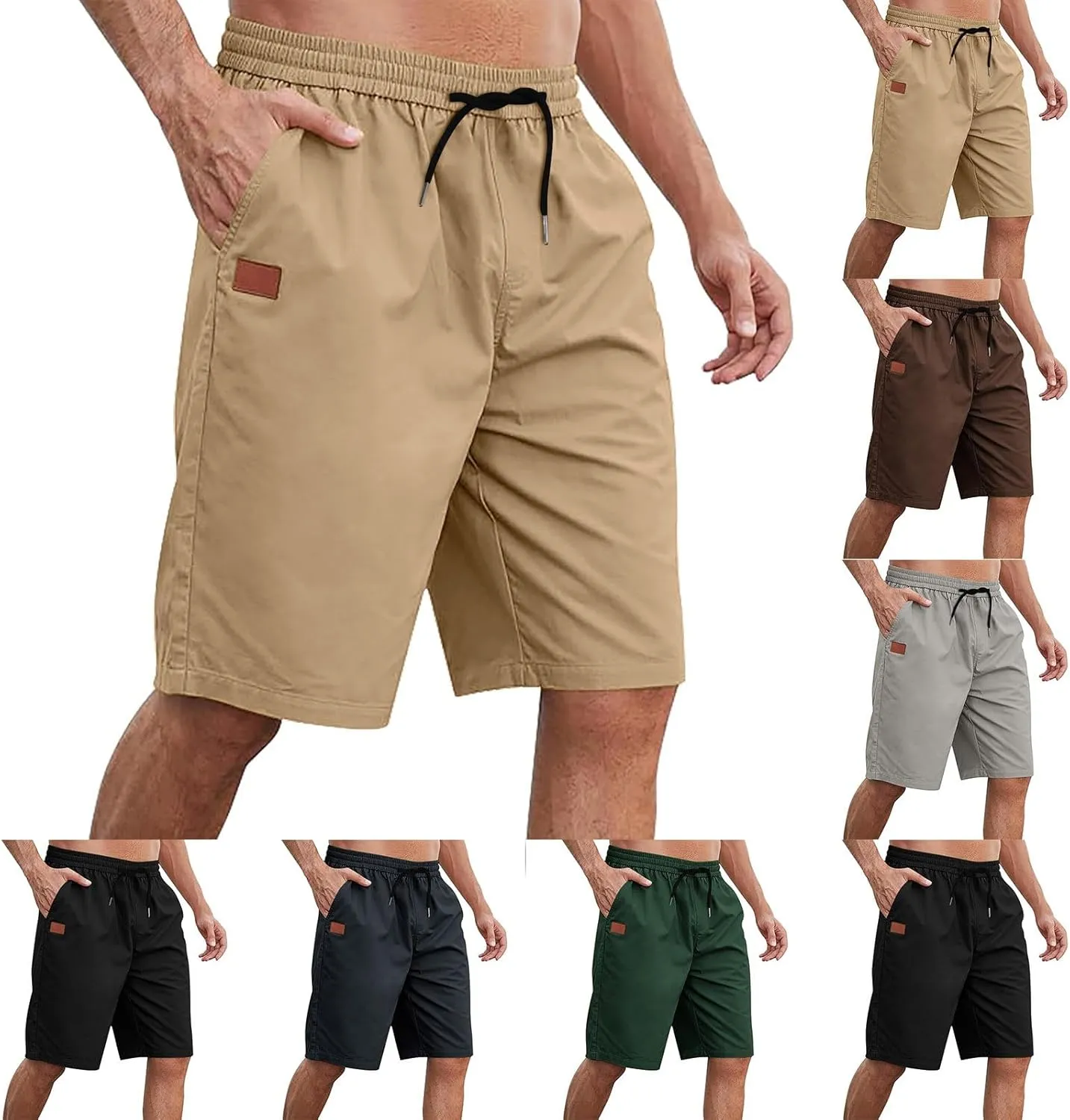 Casual Shorts for Men Loose Fit Stretch Twill Chino Golf Shorts Lightweight Elastic Waist Drawstring Summer Beach Pants