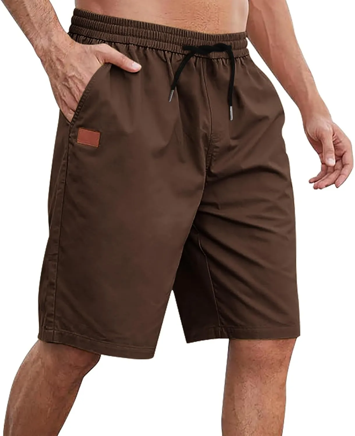 Casual Shorts for Men Loose Fit Stretch Twill Chino Golf Shorts Lightweight Elastic Waist Drawstring Summer Beach Pants