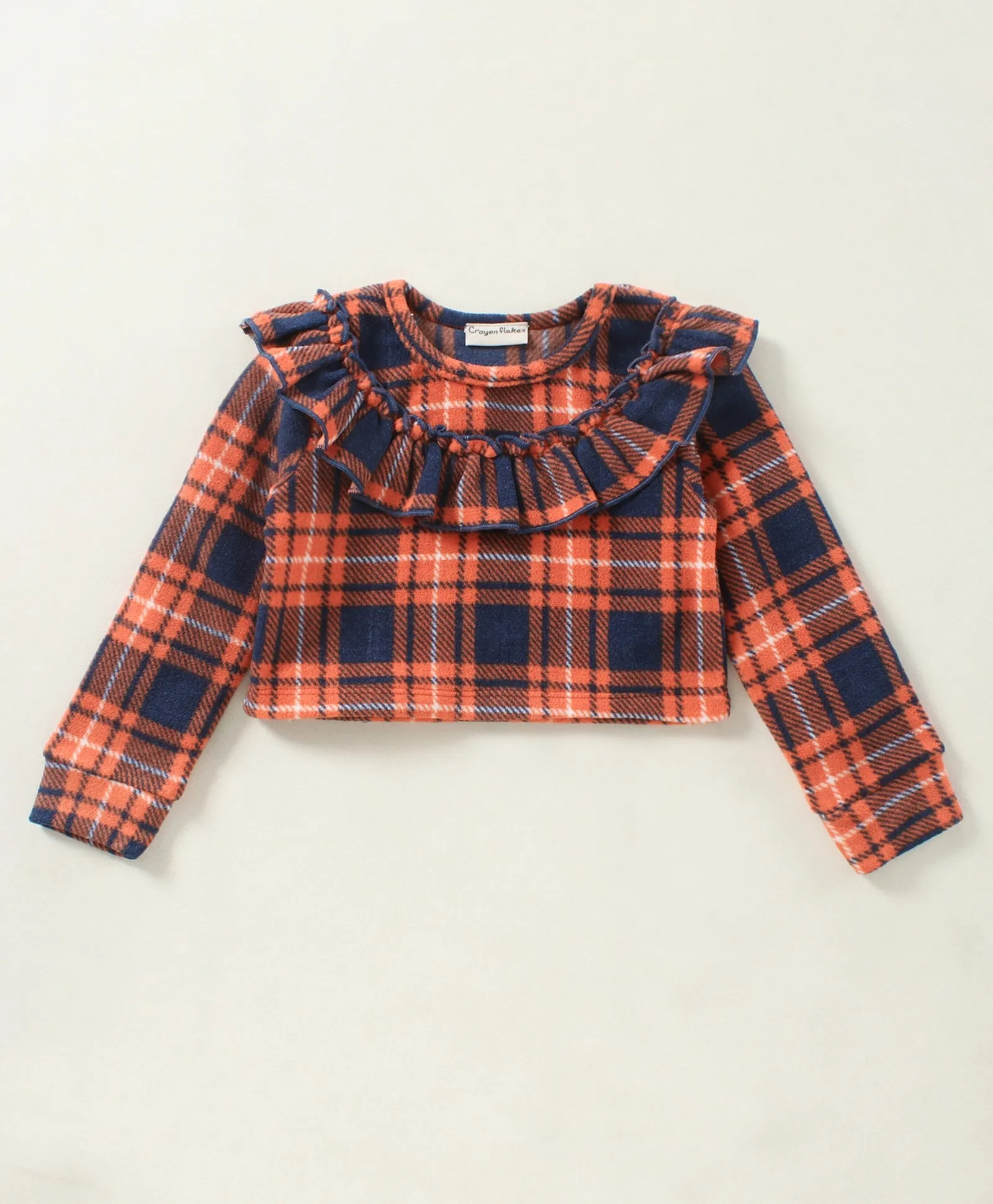 Checkered with Frill Polar Fleece Top Skirt Set