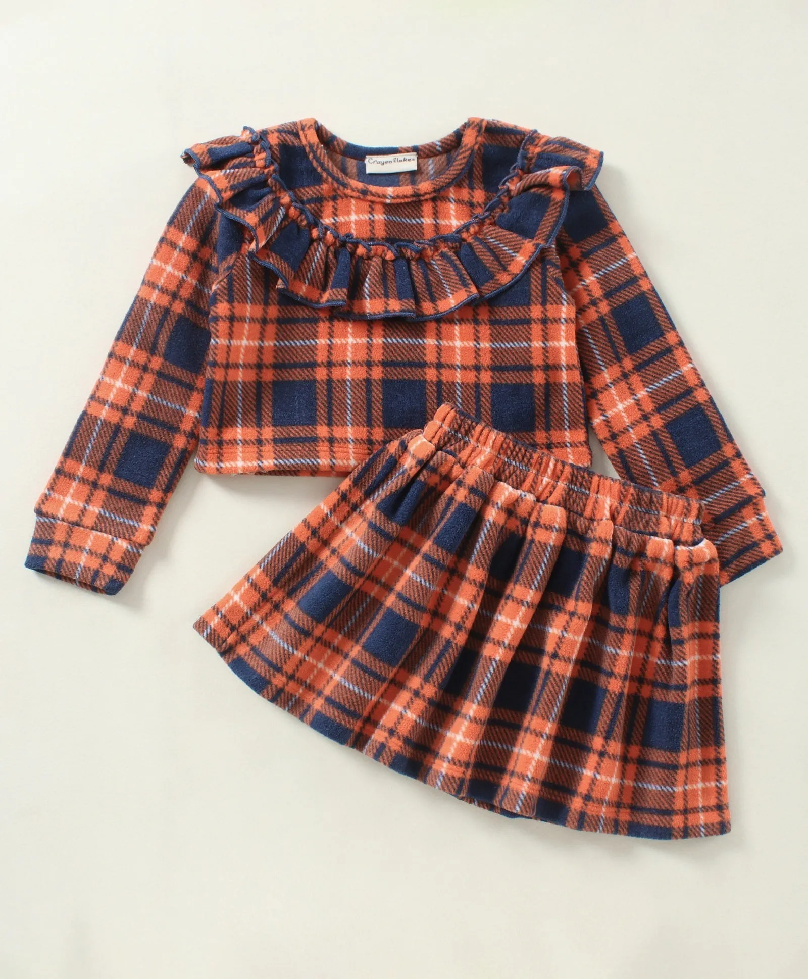 Checkered with Frill Polar Fleece Top Skirt Set