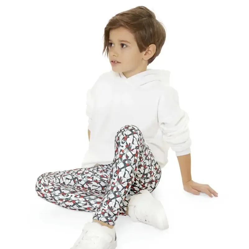 Chic White Abstract Youth Leggings for Active Kids