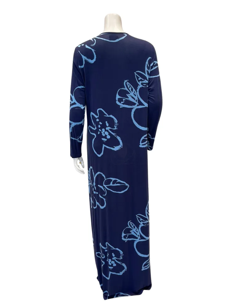 Chicolli Blue Hibiscus Print Bamboo Cotton Nursing Nightgown