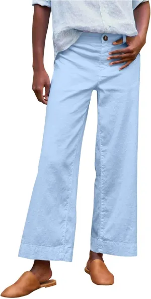 Chino Pants for Women Cropped Linen Pants High Waisted Capri Work Business Casual Pant with Pockets