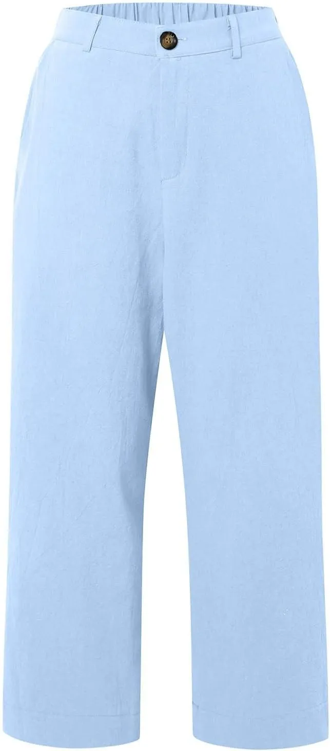 Chino Pants for Women Cropped Linen Pants High Waisted Capri Work Business Casual Pant with Pockets