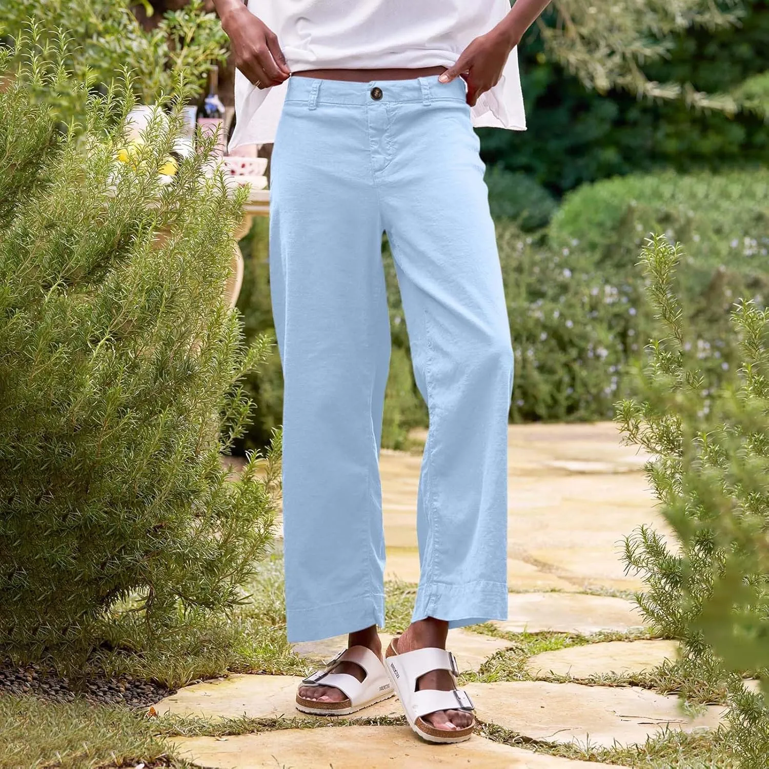 Chino Pants for Women Cropped Linen Pants High Waisted Capri Work Business Casual Pant with Pockets