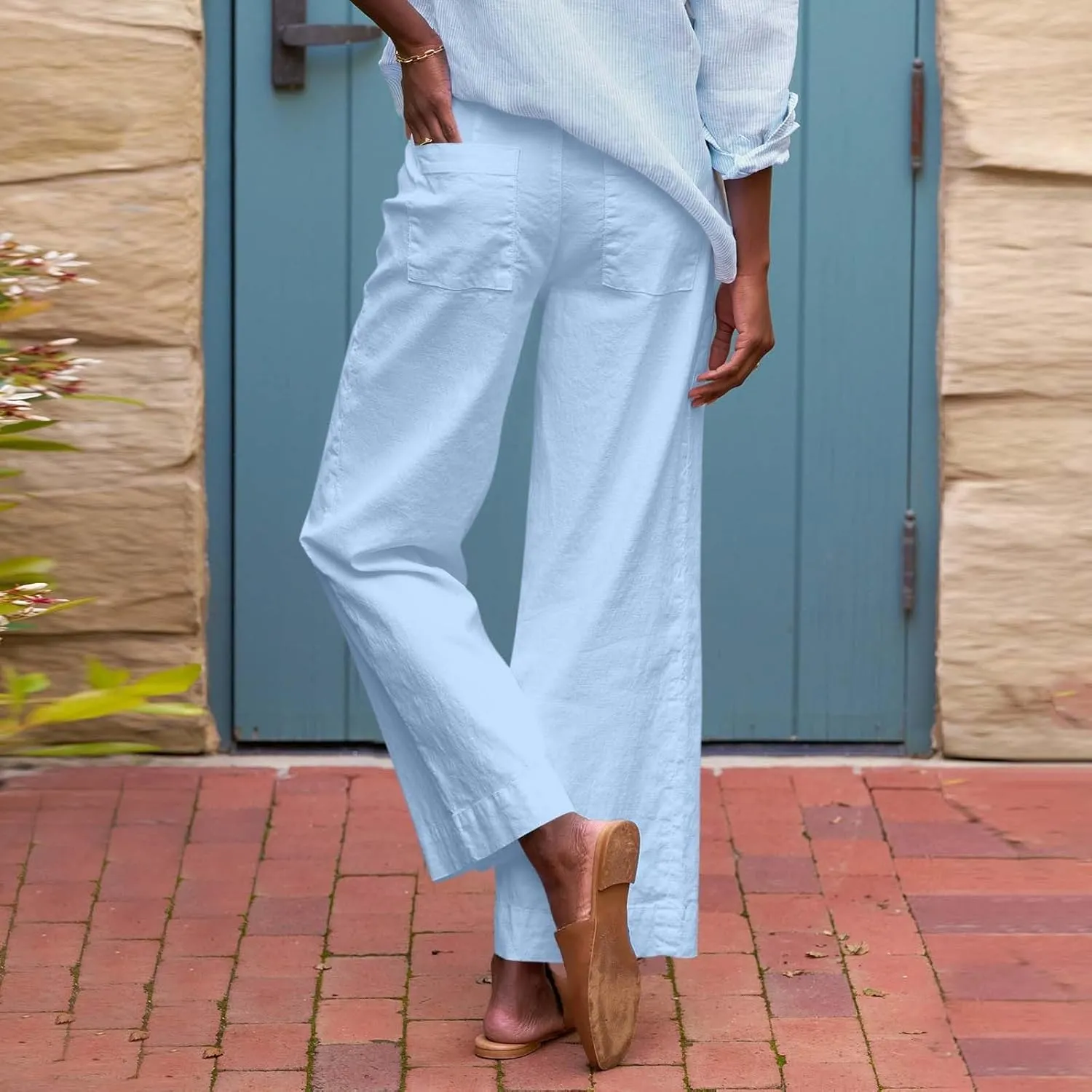 Chino Pants for Women Cropped Linen Pants High Waisted Capri Work Business Casual Pant with Pockets