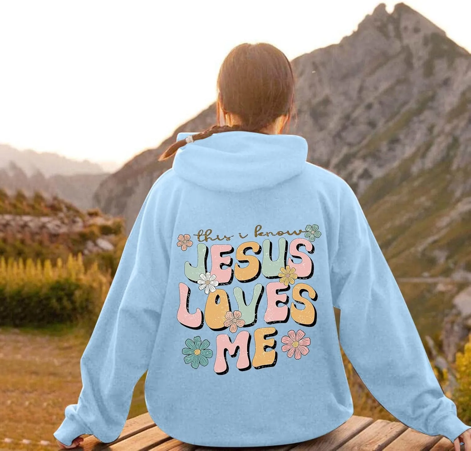 Christian Hoodies for Women Bible Verse Jesus Loves You Graphic Oversized Y2K Hooded Pockets Drawstring Sweatshirts