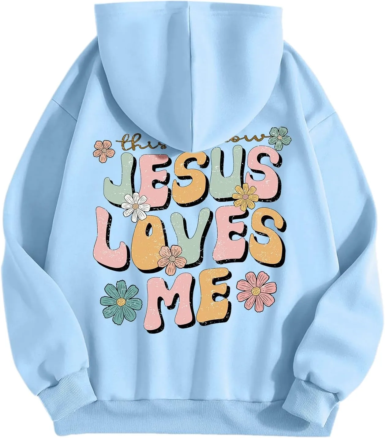 Christian Hoodies for Women Bible Verse Jesus Loves You Graphic Oversized Y2K Hooded Pockets Drawstring Sweatshirts