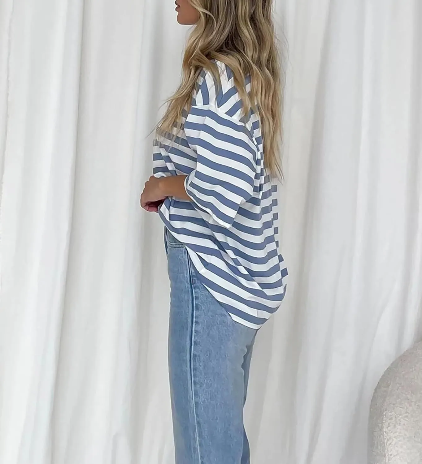 Cioatin Women Oversized Striped Colorblock Tee Shirt Tops Crew Neck Short Sleeve Y2K Aesthetic Tshirt Casual Preppy
