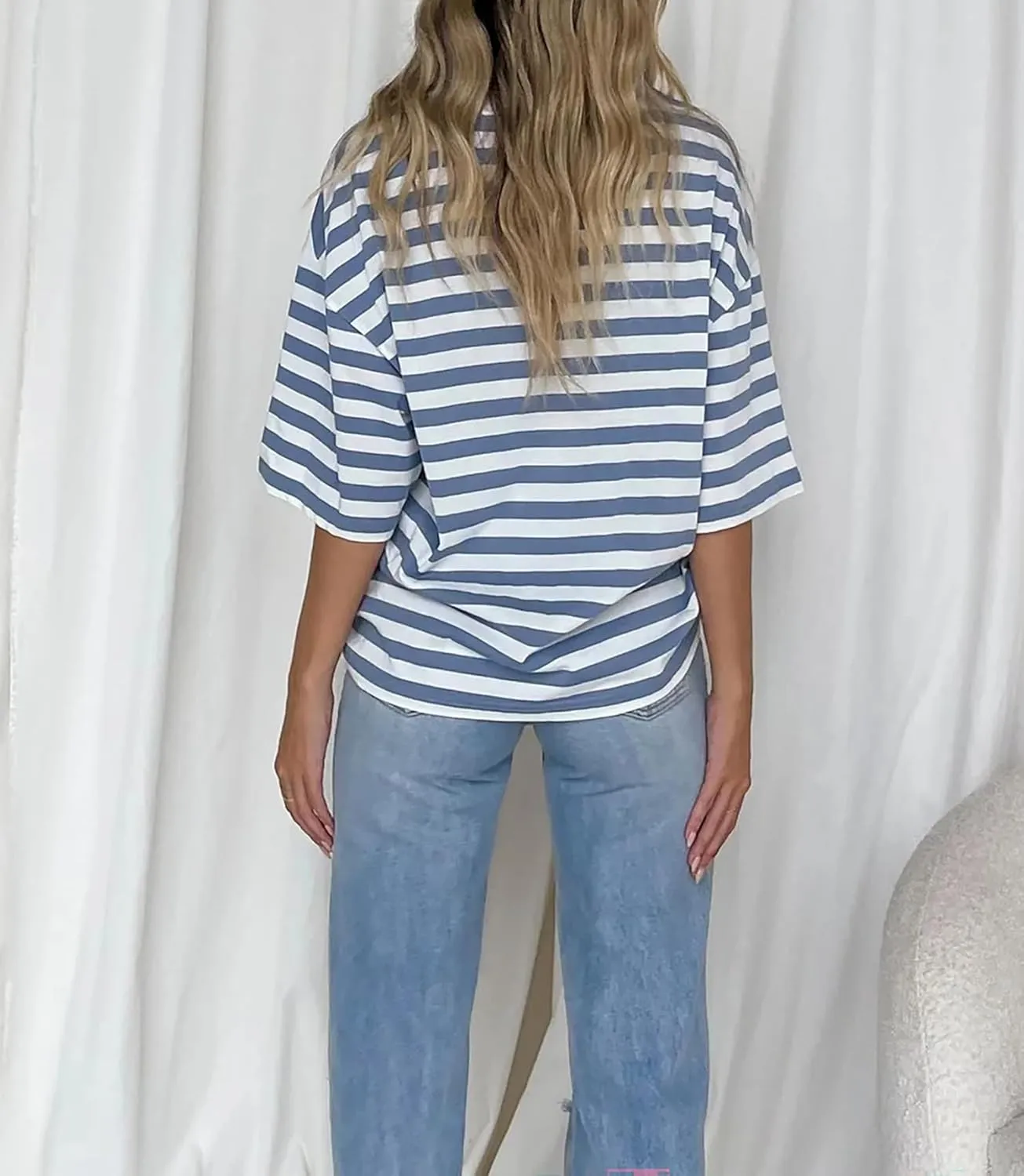 Cioatin Women Oversized Striped Colorblock Tee Shirt Tops Crew Neck Short Sleeve Y2K Aesthetic Tshirt Casual Preppy