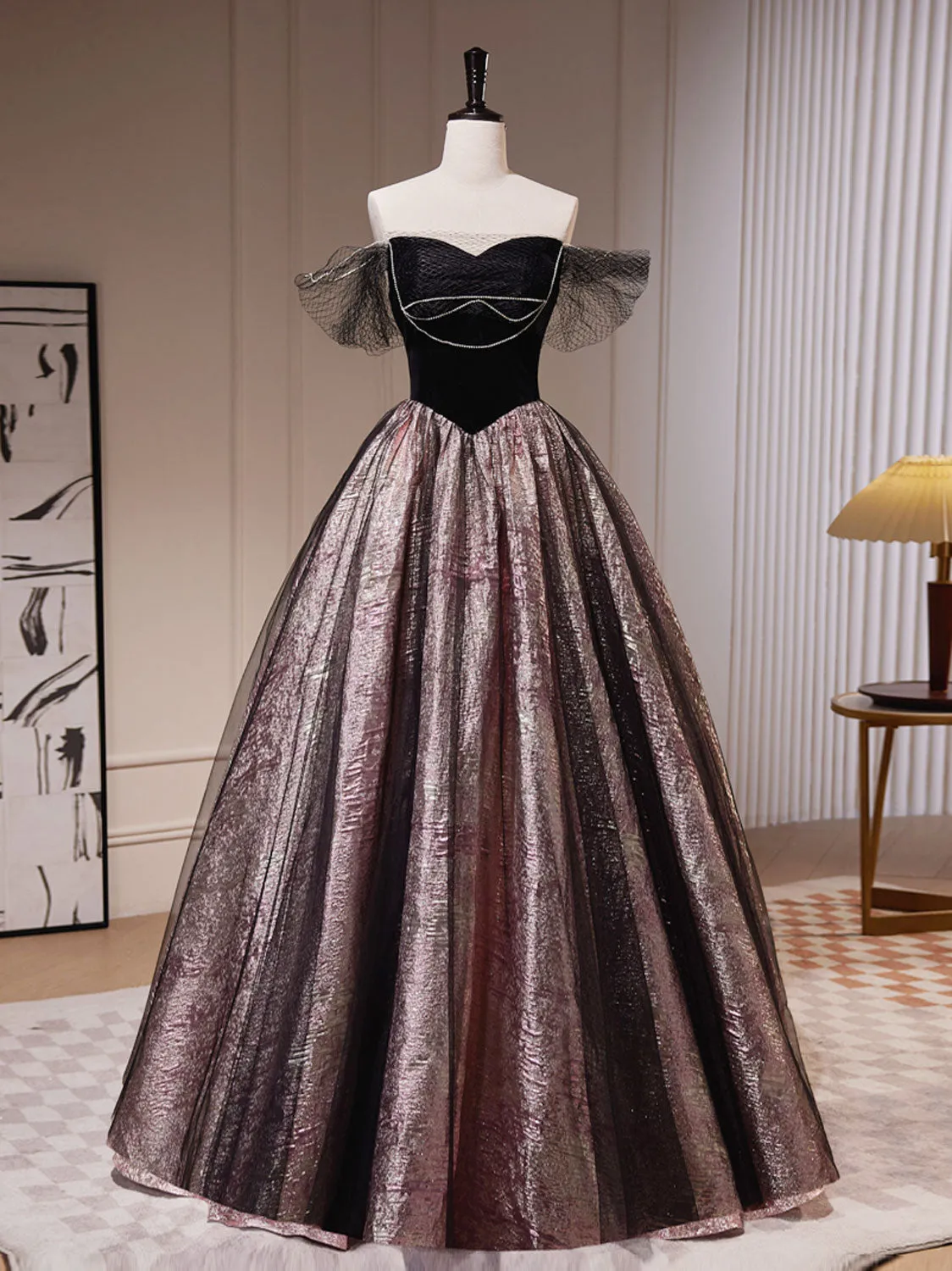 Coffee Color Off The Shoulder Drop Waist Formal Dress Prom Dress