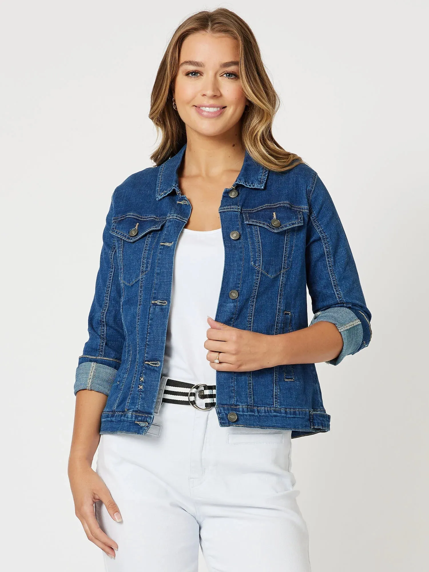 COLLARED DENIM JACKET DARK DENIM