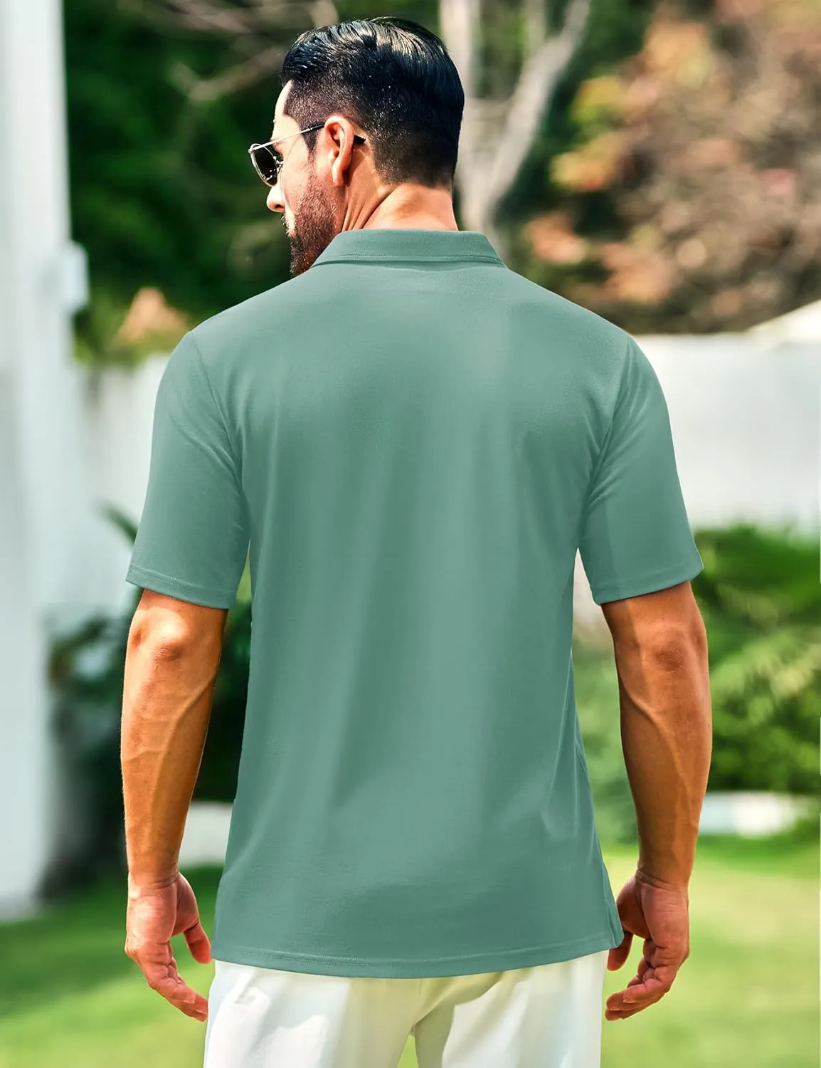 Cotrasen Men's Polo Shirts Short Sleeve Cotton Pique Classic Fit Casual Pocket T-Shirt Colling Performance Golf Shirts