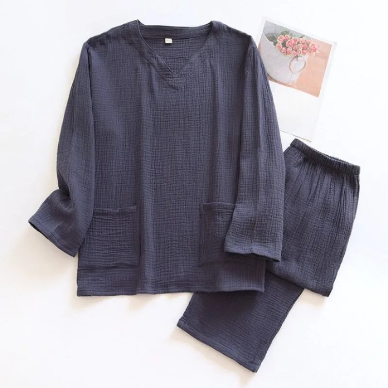 Cotton Crepe Men's Long-Sleeved Pajamas