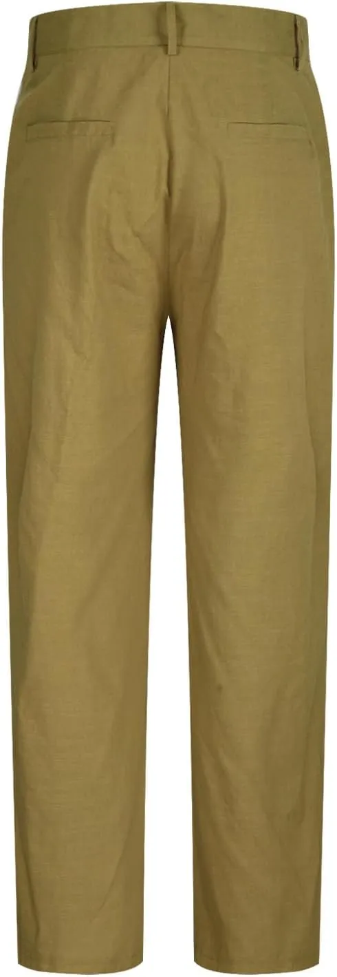 Cotton Linen Pants for Men Pleated Front Trouser Straight Leg Suit Trousers Solid Color Office Trouser Linen Pant