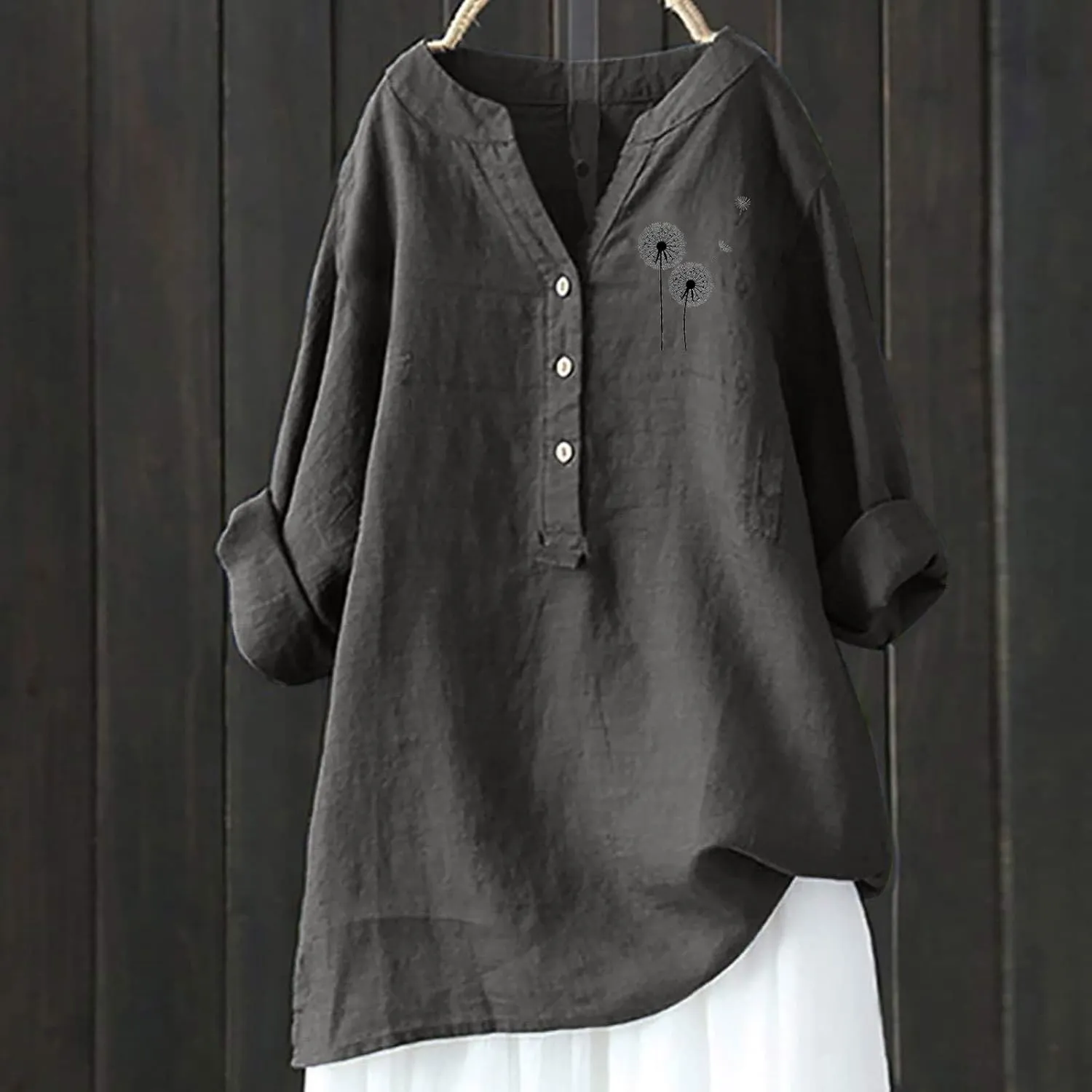 Cotton Linen Shirts for Women 2025 Buttons V Neck 3/4 Sleeve Pockets Tshirt Trendy Dressy Blouses Casual Tunic