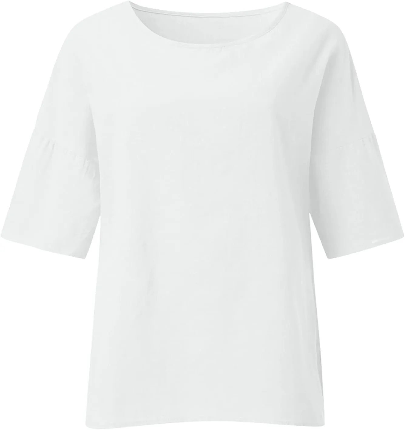 Cotton Linen Shirts for Women 2025 Summer Plus Size Blouse Tee 3/4 Sleeve Crewneck Pullover Tops Dressy Casual Tshirt