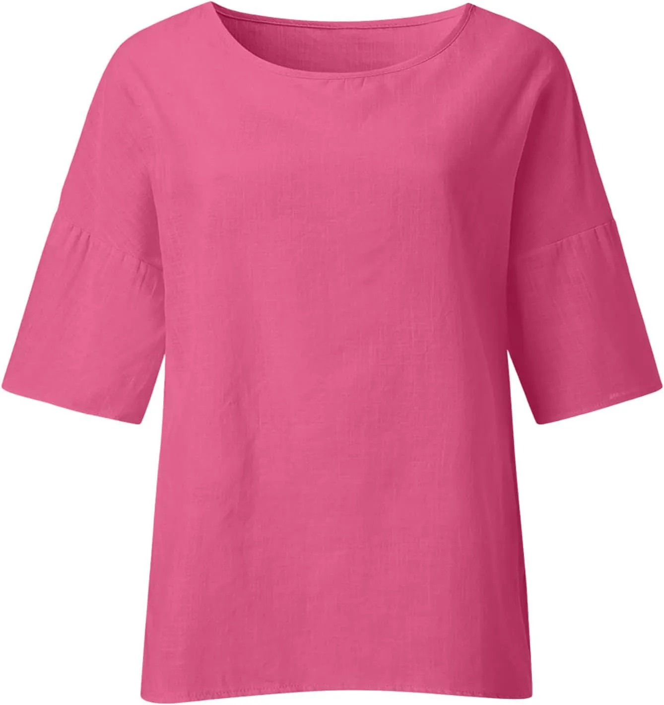 Cotton Linen Shirts for Women 2025 Summer Plus Size Blouse Tee 3/4 Sleeve Crewneck Pullover Tops Dressy Casual Tshirt