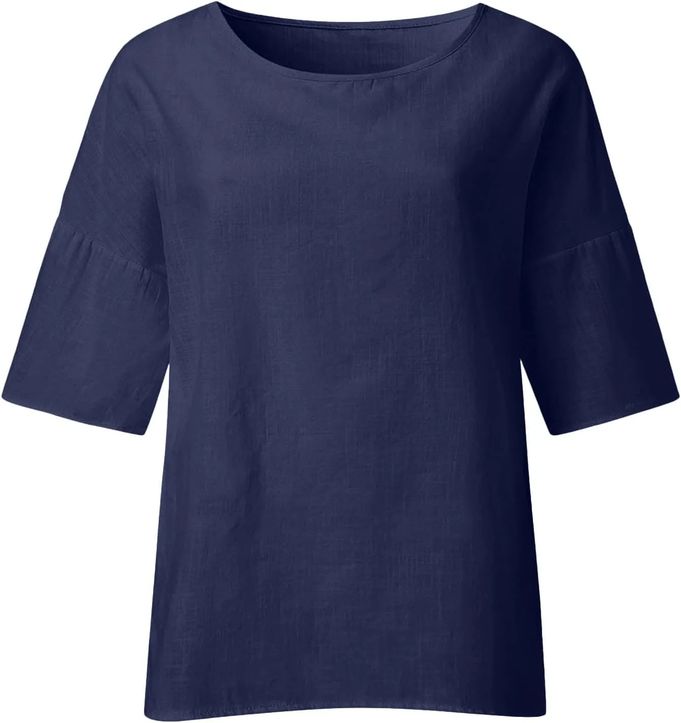 Cotton Linen Shirts for Women 2025 Summer Plus Size Blouse Tee 3/4 Sleeve Crewneck Pullover Tops Dressy Casual Tshirt