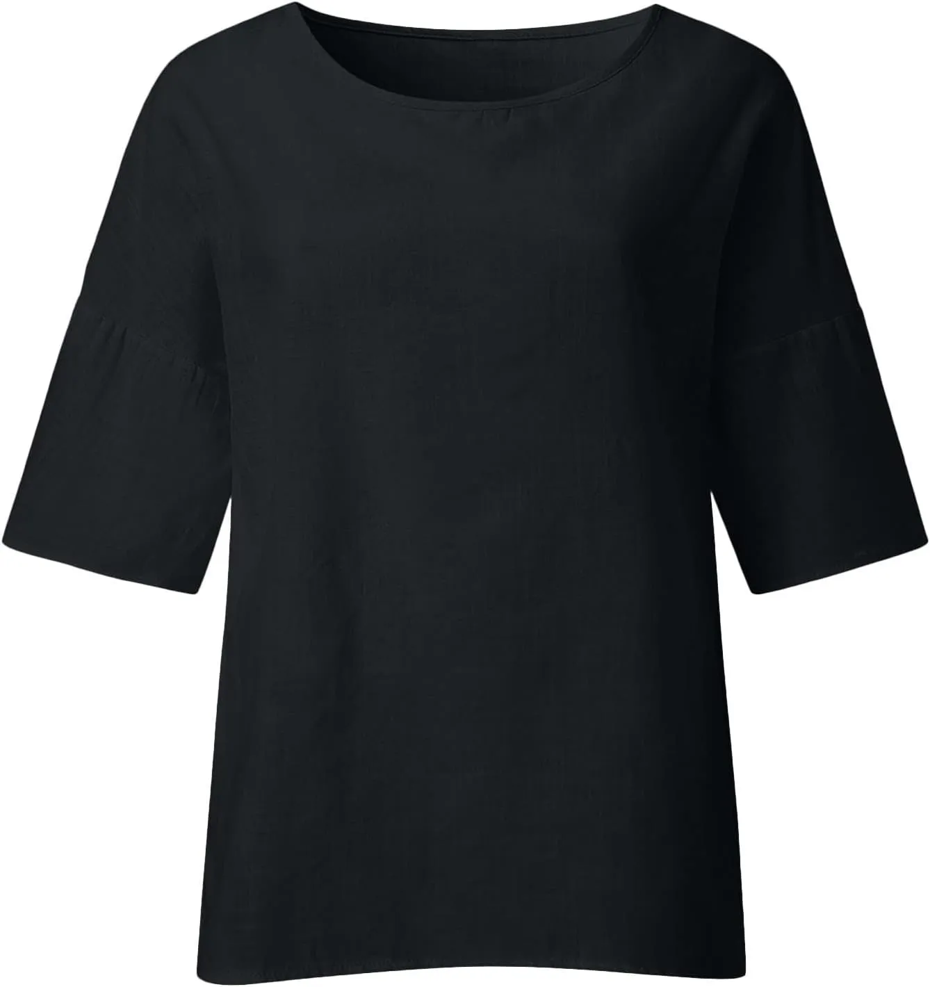 Cotton Linen Shirts for Women 2025 Summer Plus Size Blouse Tee 3/4 Sleeve Crewneck Pullover Tops Dressy Casual Tshirt