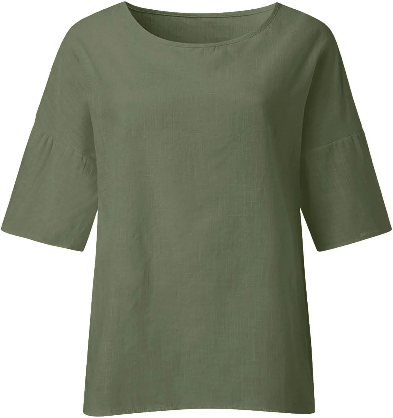 Cotton Linen Shirts for Women 2025 Summer Plus Size Blouse Tee 3/4 Sleeve Crewneck Pullover Tops Dressy Casual Tshirt