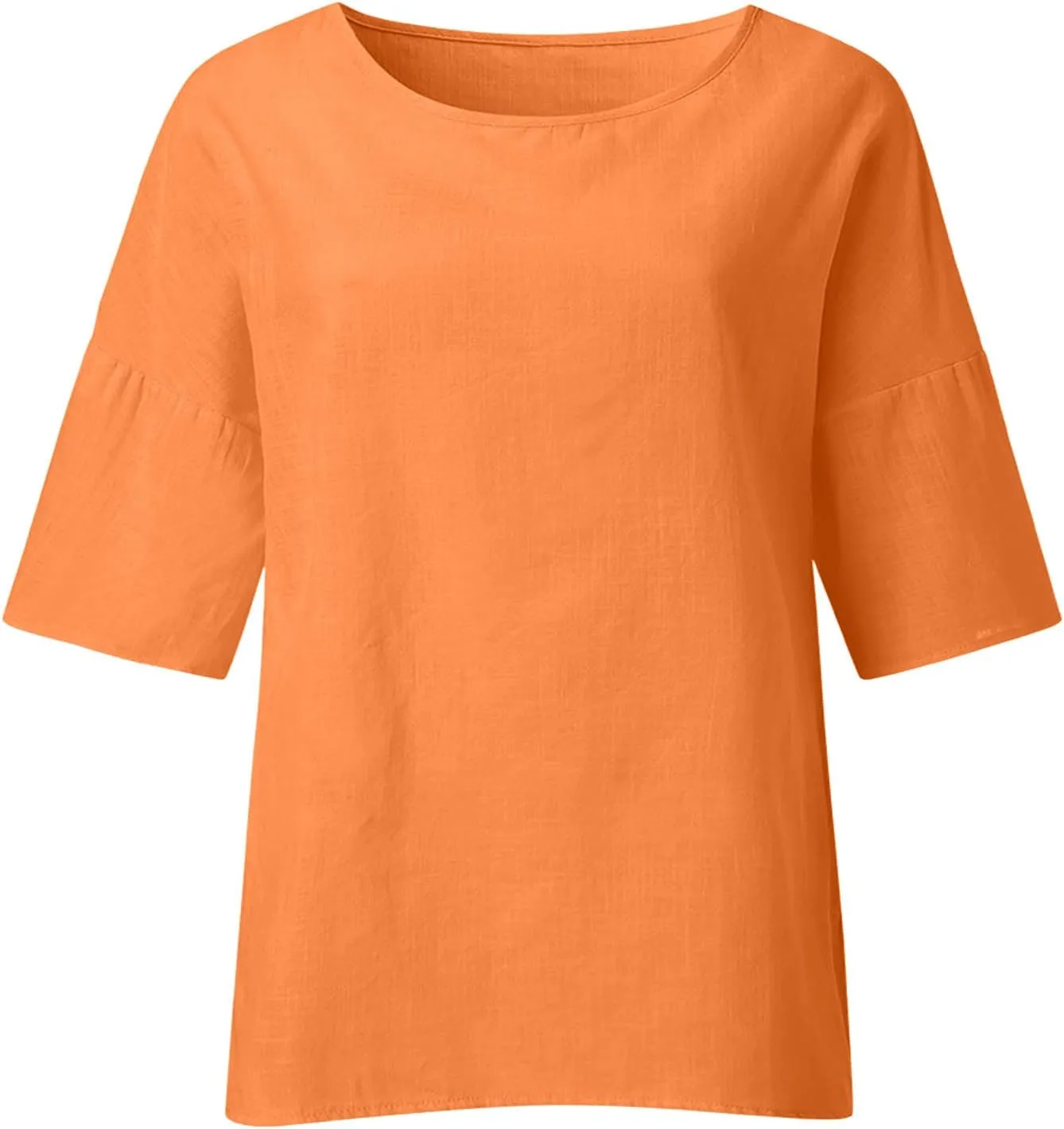 Cotton Linen Shirts for Women 2025 Summer Plus Size Blouse Tee 3/4 Sleeve Crewneck Pullover Tops Dressy Casual Tshirt