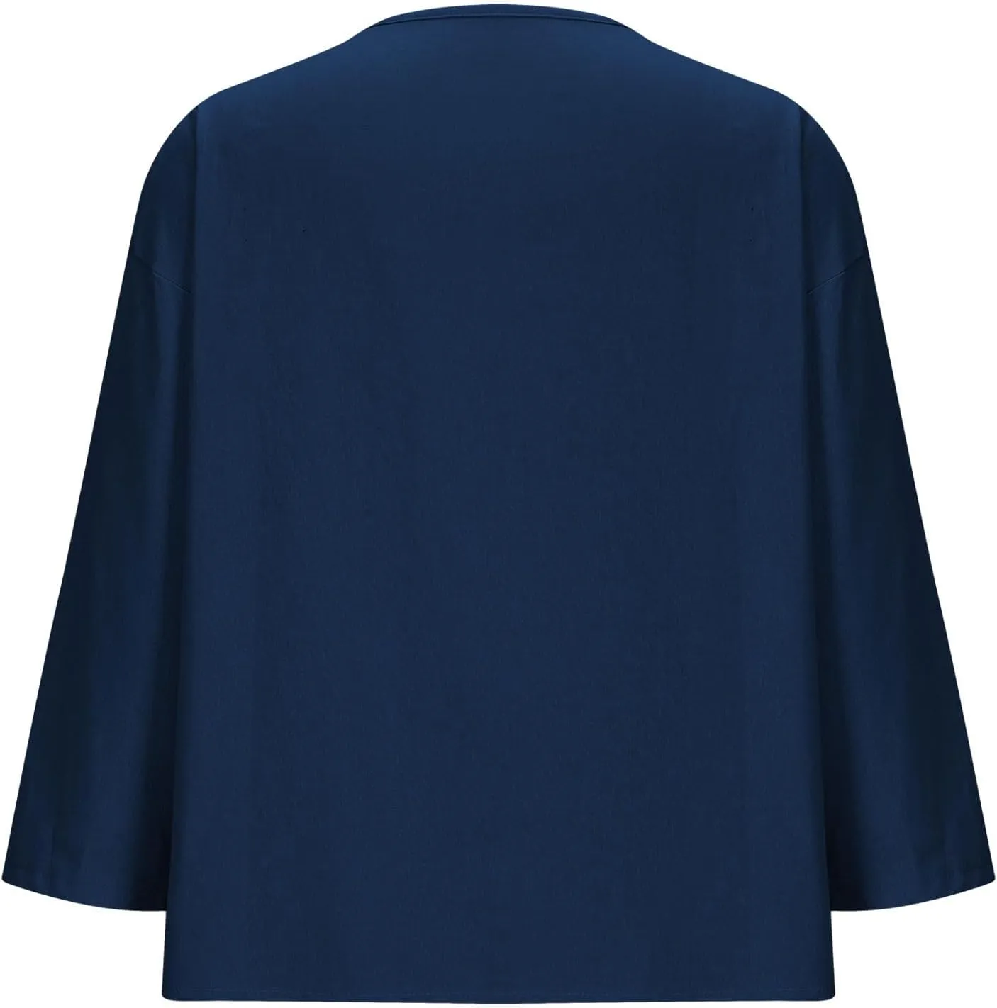 Cotton Linen Shirts for Women Long Sleeve V-Neck Button Down Blouses Solid Color Casual Loose Summer Tops