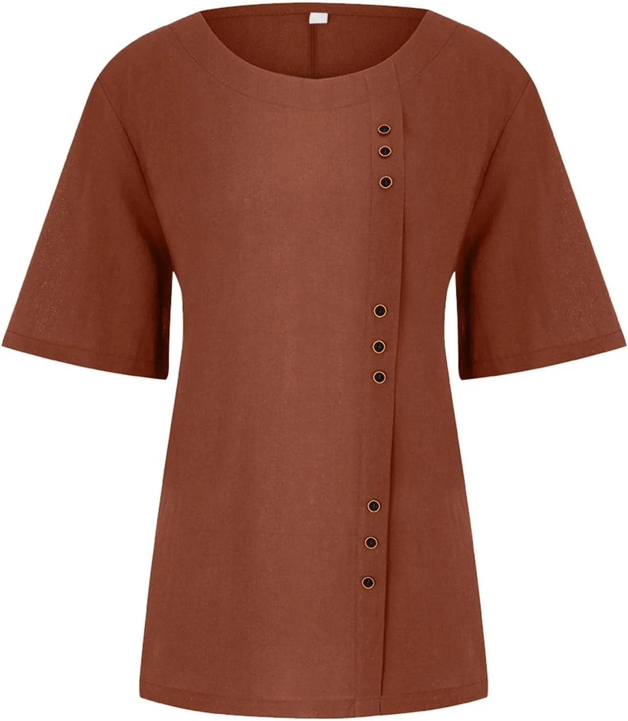 Cotton Linen Tops for Women 2025 Summer Casual Roll Up Short Sleeve T-Shirt Loose Fit Solid Color Tees Blouses