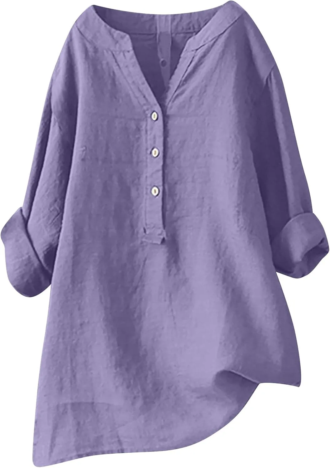 Cotton Linen Tops for Women 3/4 Sleeve Loose Fit Shirts Fashion Casual Solid Color V Neck Blouses 2024 Summer Tops