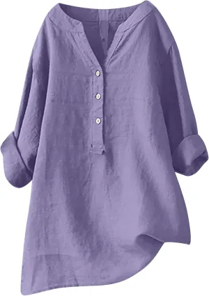 Cotton Linen Tops for Women 3/4 Sleeve Loose Fit Shirts Fashion Casual Solid Color V Neck Blouses 2024 Summer Tops