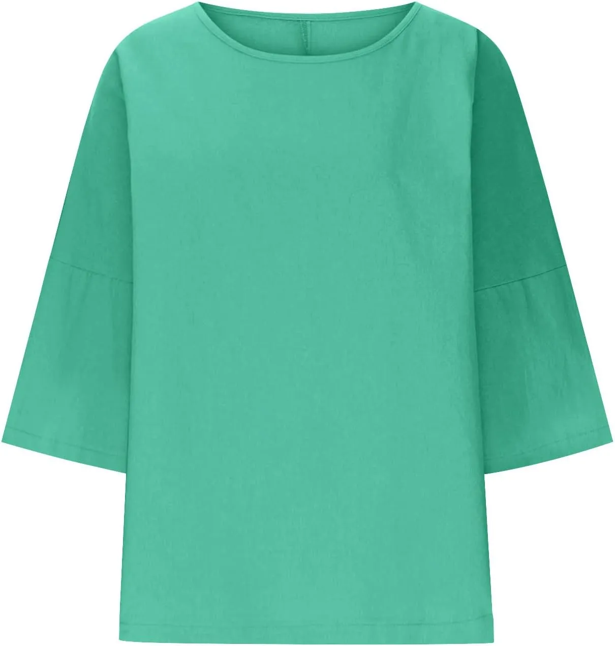 Cotton Linen Tops for Women Solid Color 3/4 Sleeve Round Neck Tunic Blouses Casual Plus Size Loose Fitting Tee Shirt