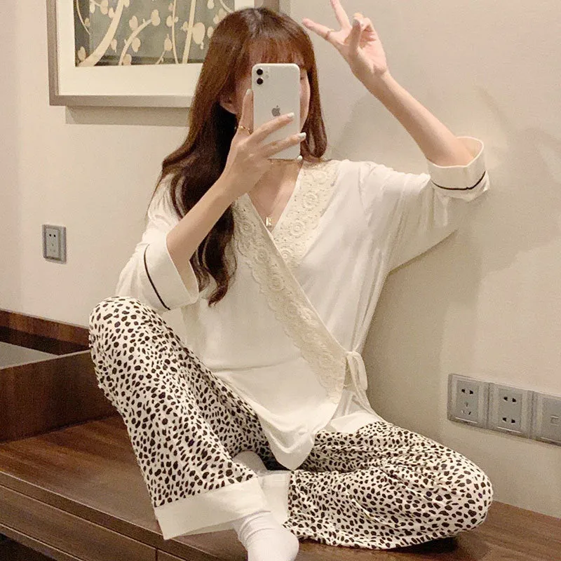 Cream Animal Print Kimono Set