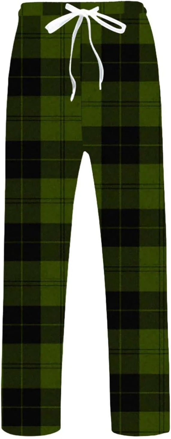 CRNTCEM Mens Plaid Pajamas Pants Straight Leg Lounge PJ Bottoms Pants Drawstring Cotton Sleepwear Flannel Checked Trousers