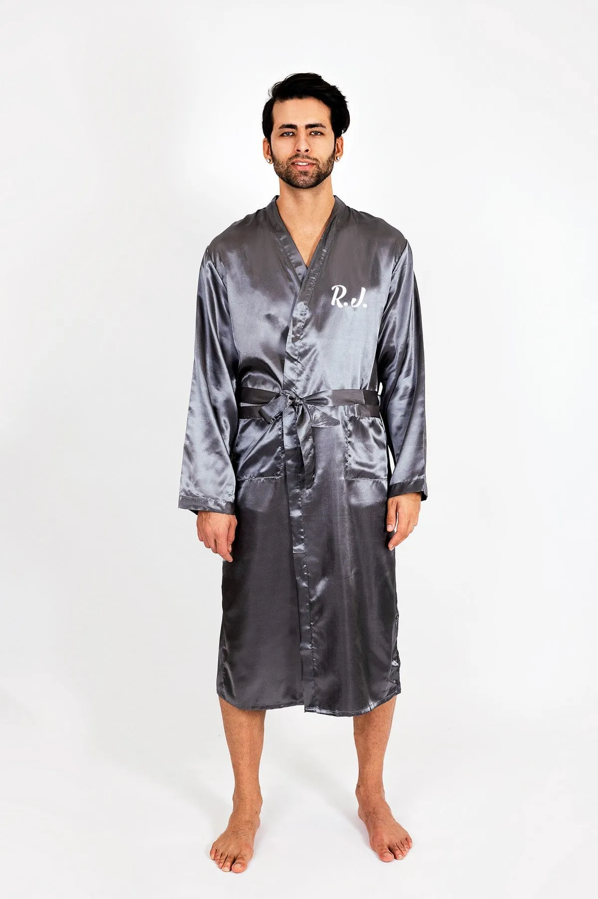Custom men’s satin robe- Script Vinyl