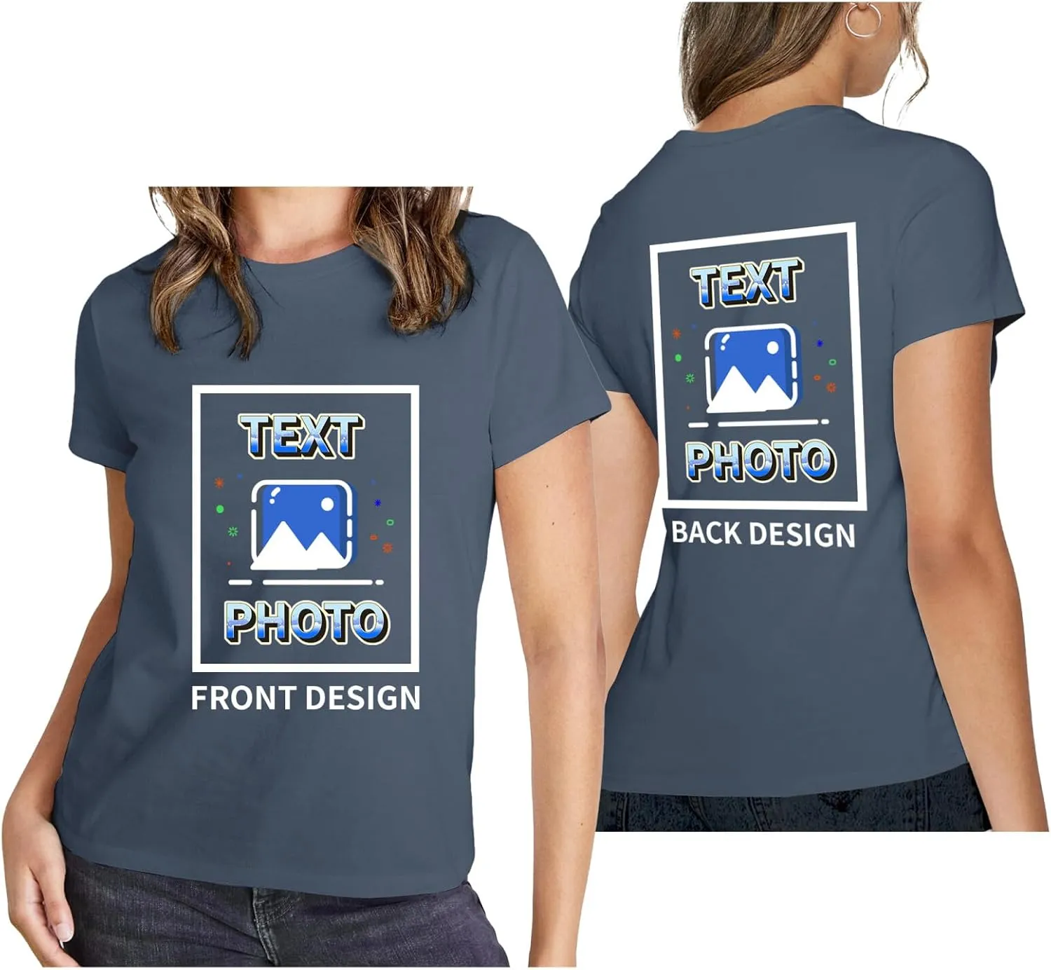 Custom T-Shirts Personalized Women Crewneck T Shirts Front and Back Printed T Shirt Supports Picture Text, and Image