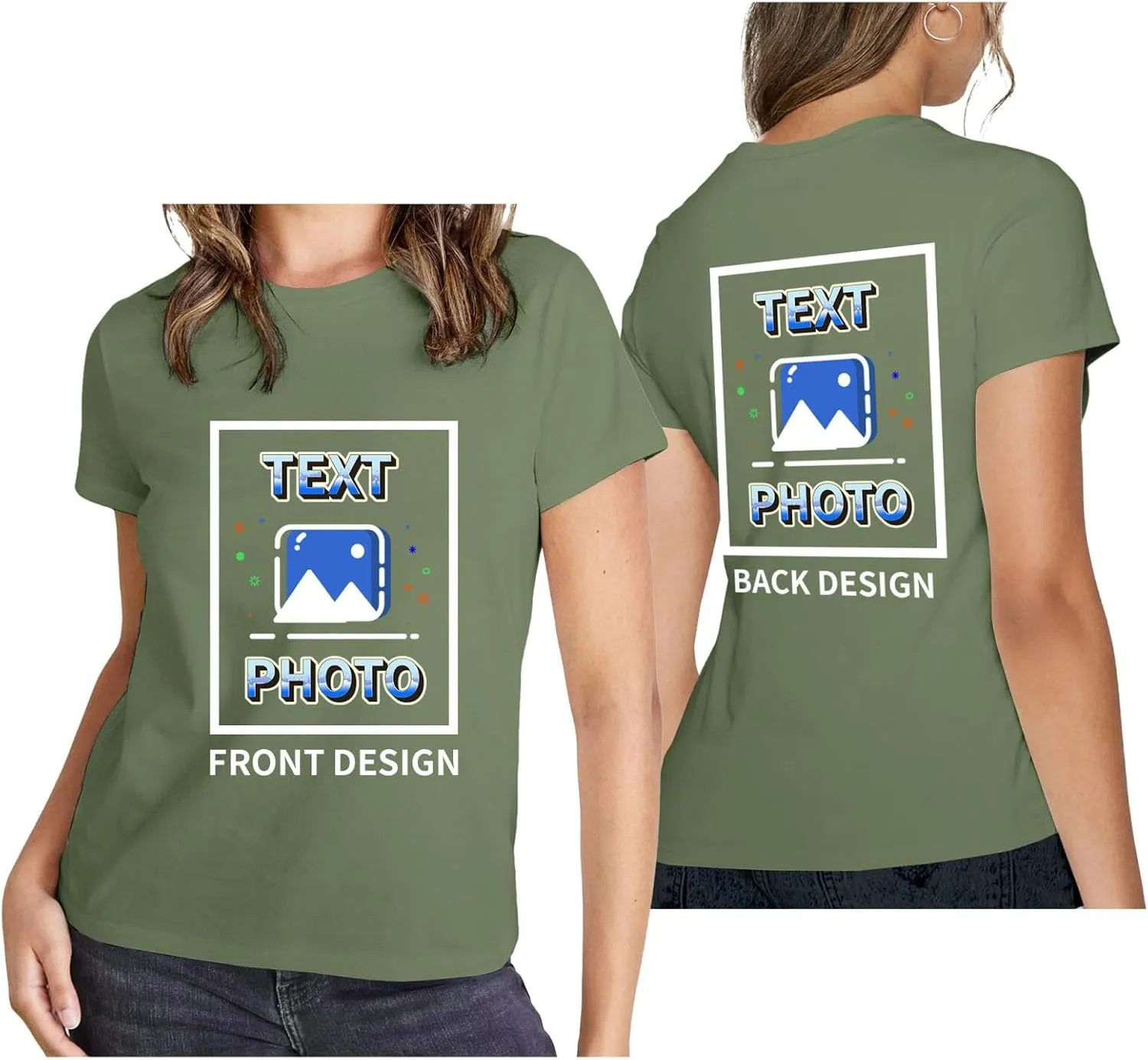 Custom T-Shirts Personalized Women Crewneck T Shirts Front and Back Printed T Shirt Supports Picture Text, and Image