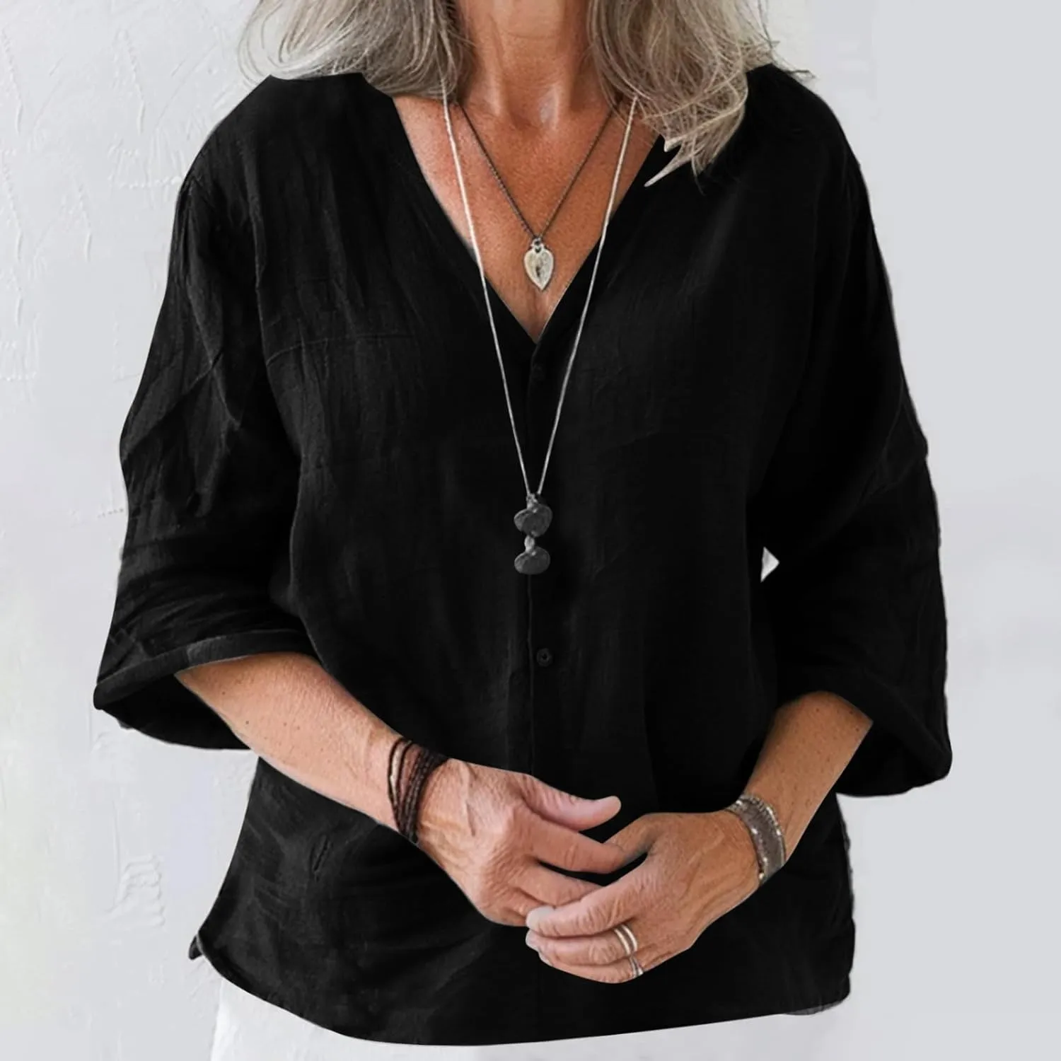 Cute Tops for Women Going Out 3/4 Sleeve Cotton Linen Summer Shirts Loose Fit Casual Trendy Tshirts 2025 Fashion