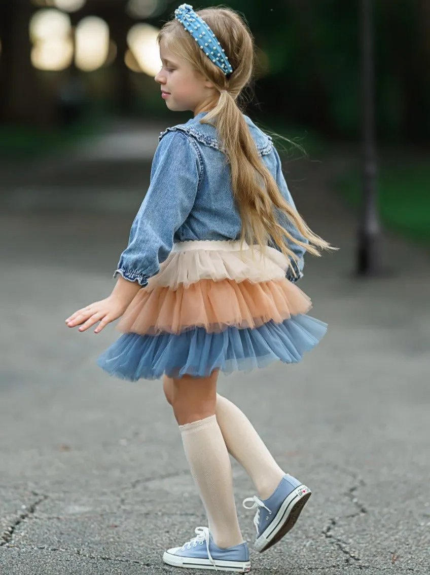 Denim Damsel Blouse And Tiered Tutu Skirt Set