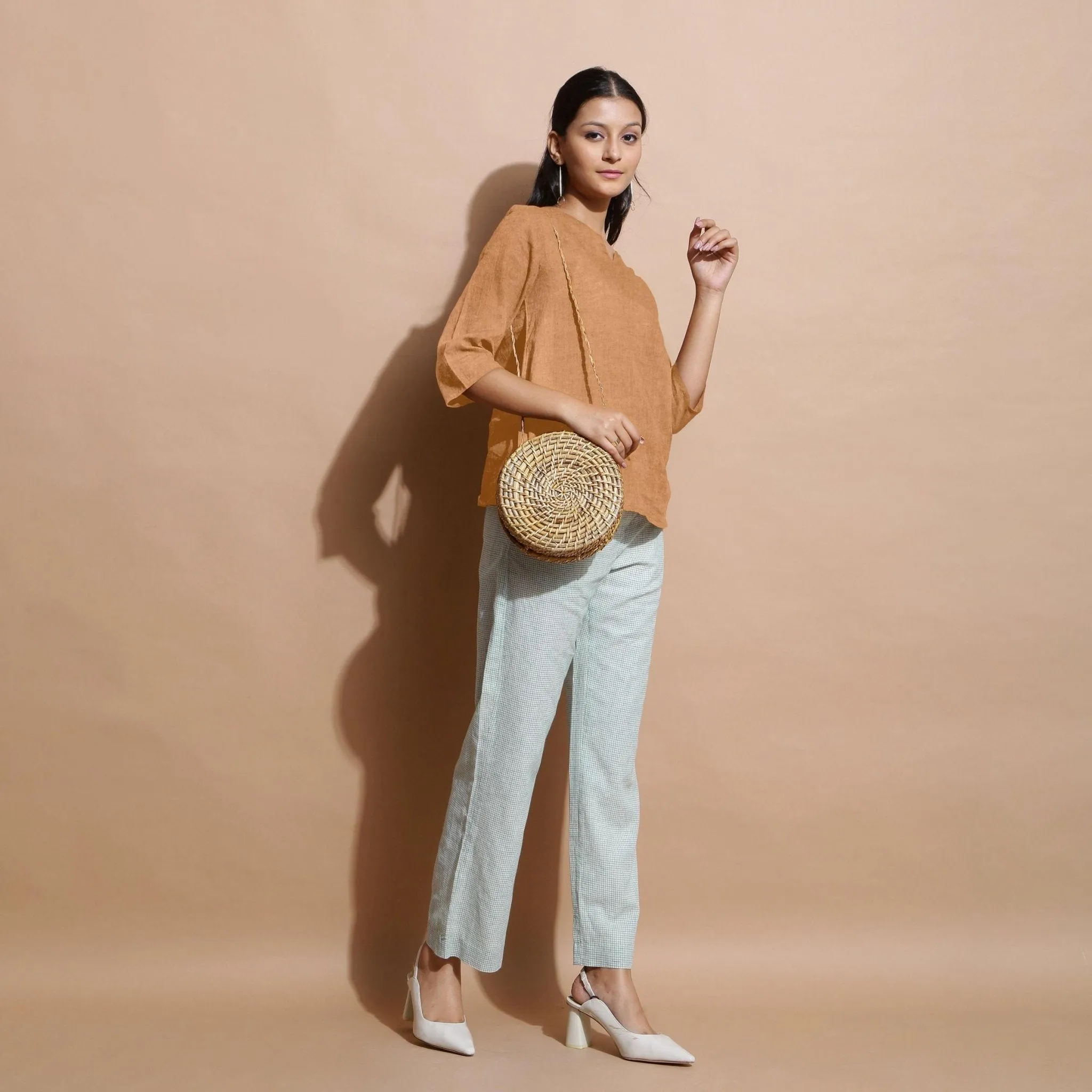 Desert Yellow 100% Linen Split-Neck Tunic Top