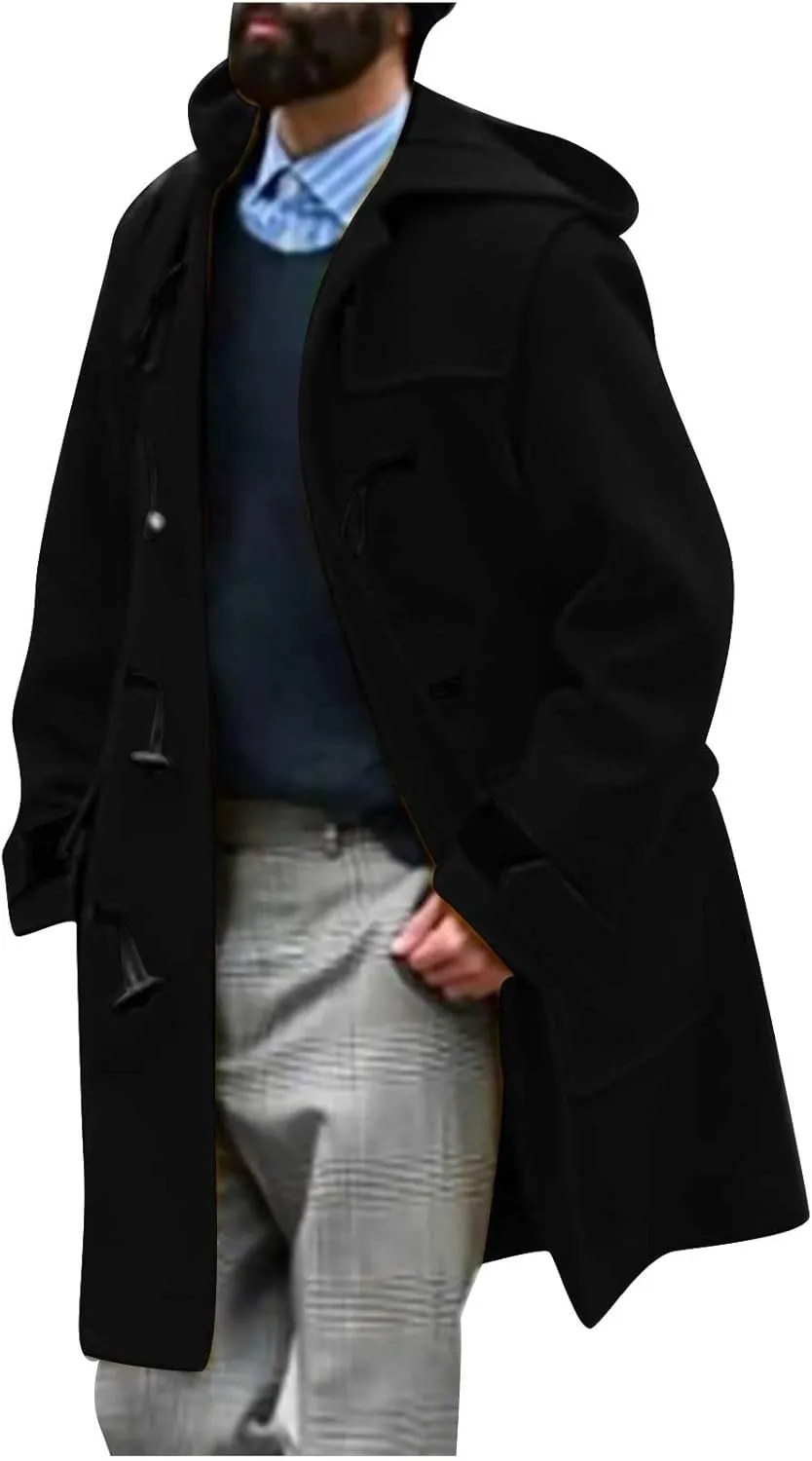 Dgoopd Men's Wool Blend Trench Coat Double Breasted Peacoat Notch Lapel Jacket Big and Tall Winter Coats Plus Size Overcoat